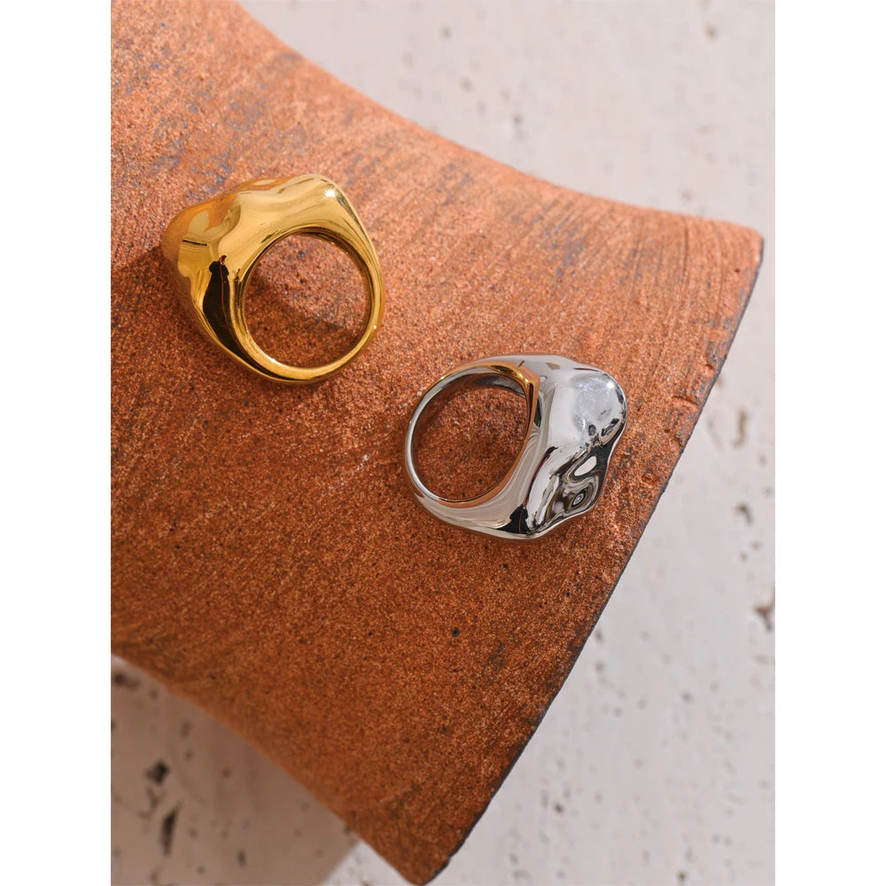 Paulina Sculpted Signet Ring, waterproof ring in 316L stainless steel with a gold or silver-tone PVD finish by Lark & Reed, view 5