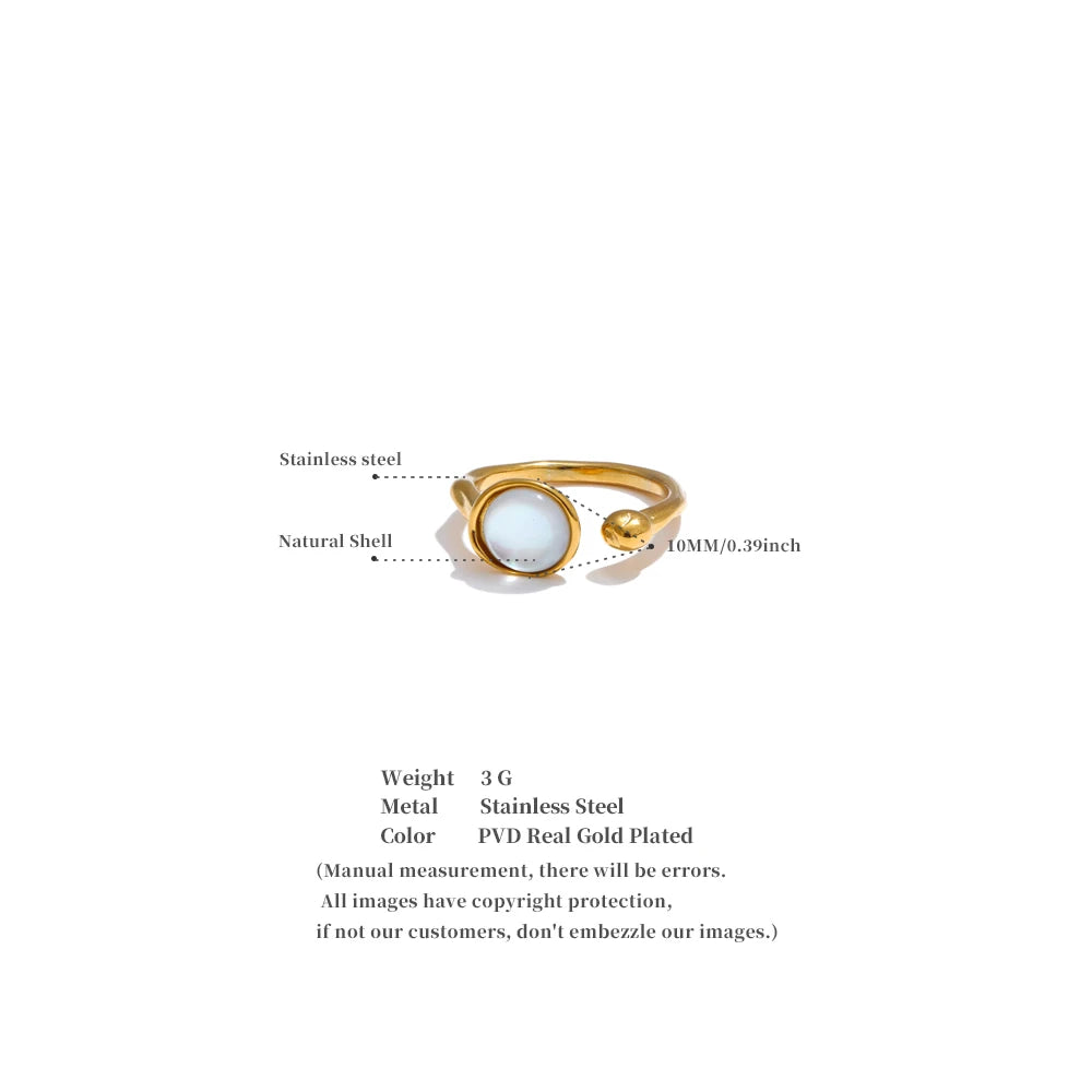 Nanna perlemorsring, ring, tåler vand, rustfrit stål 316L med guld- eller sølvfarvet PVD-belægning, Lark & Reed, billede 6