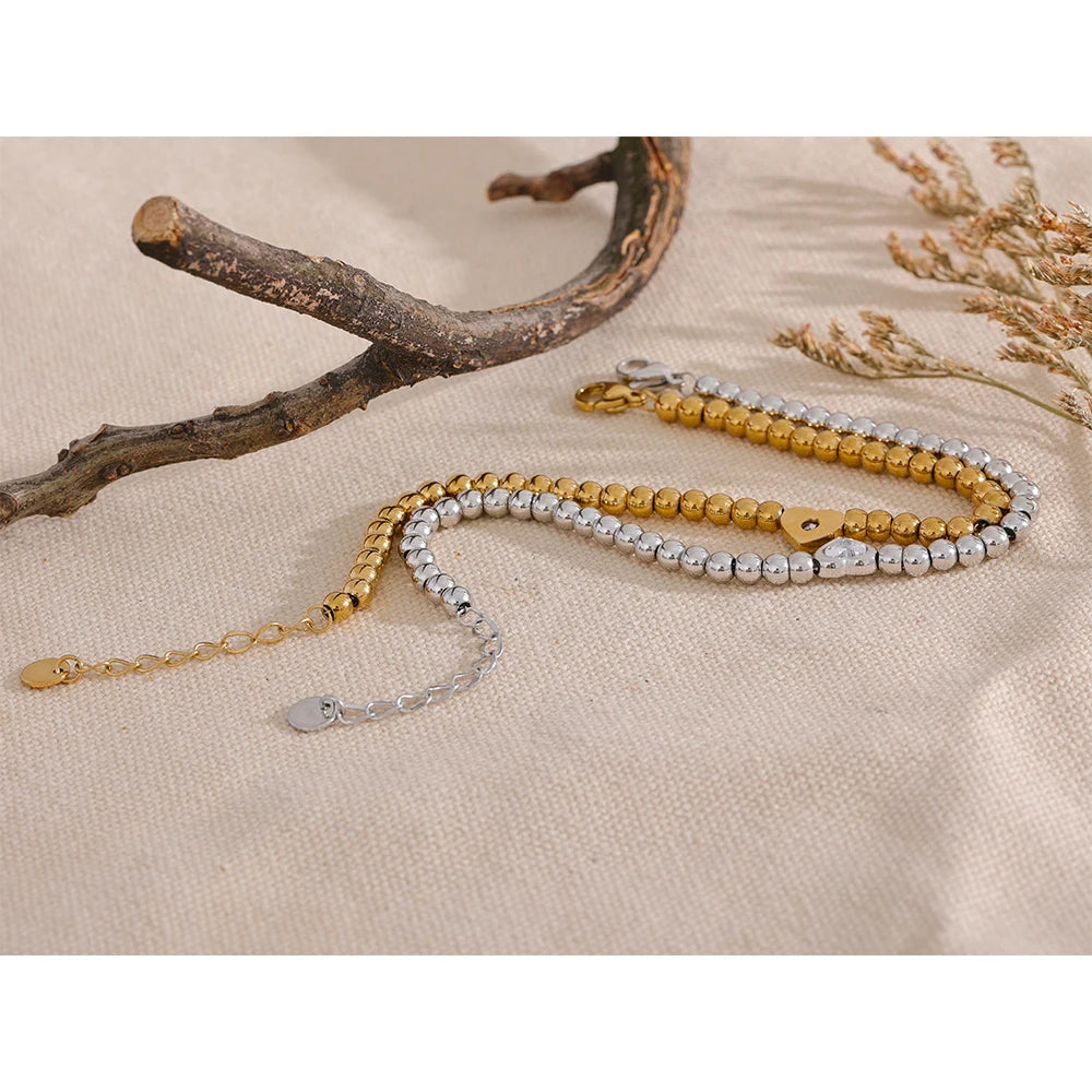 Leonora kuglearmbånd med hjerte, armbånd, tåler vand, rustfrit stål 316L med guld- eller sølvfarvet PVD-belægning, Lark & Reed, billede 3