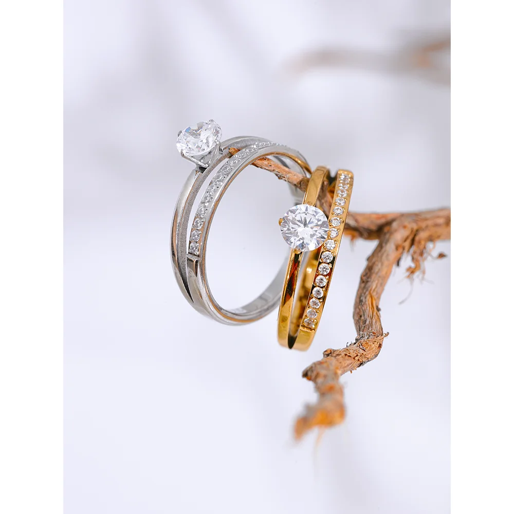 Elina ring med to rækker zirkonia, ring, tåler vand, rustfrit stål 316L med guld- eller sølvfarvet PVD-belægning, Lark & Reed, billede 6
