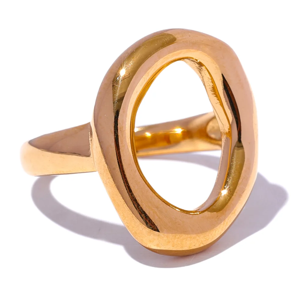 Ophelia Open Oval Ring, waterproof ring in 316L stainless steel with a gold PVD finish by Lark & Reed, view 7