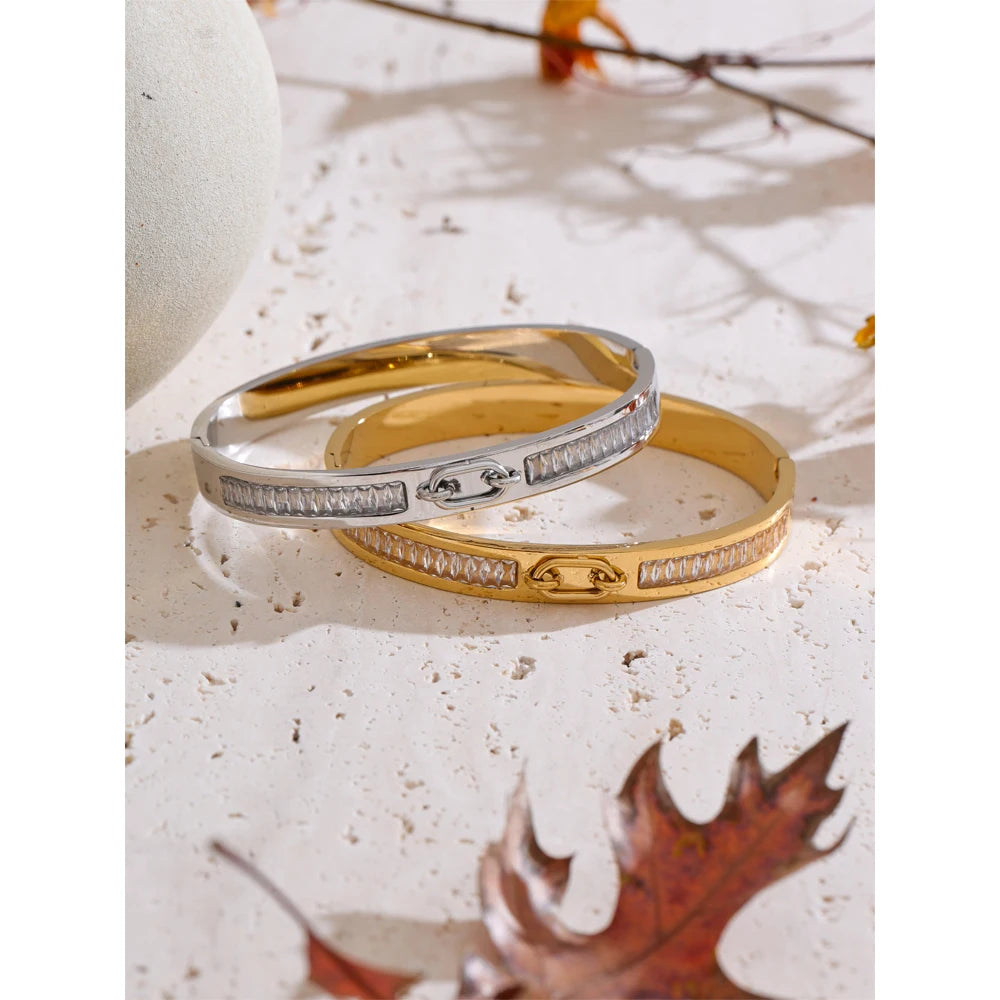 Tromso armring med zirkoniakors, armbånd, tåler vand, rustfrit stål 316L med guld- eller sølvfarvet PVD-belægning, Lark & Reed, billede 2