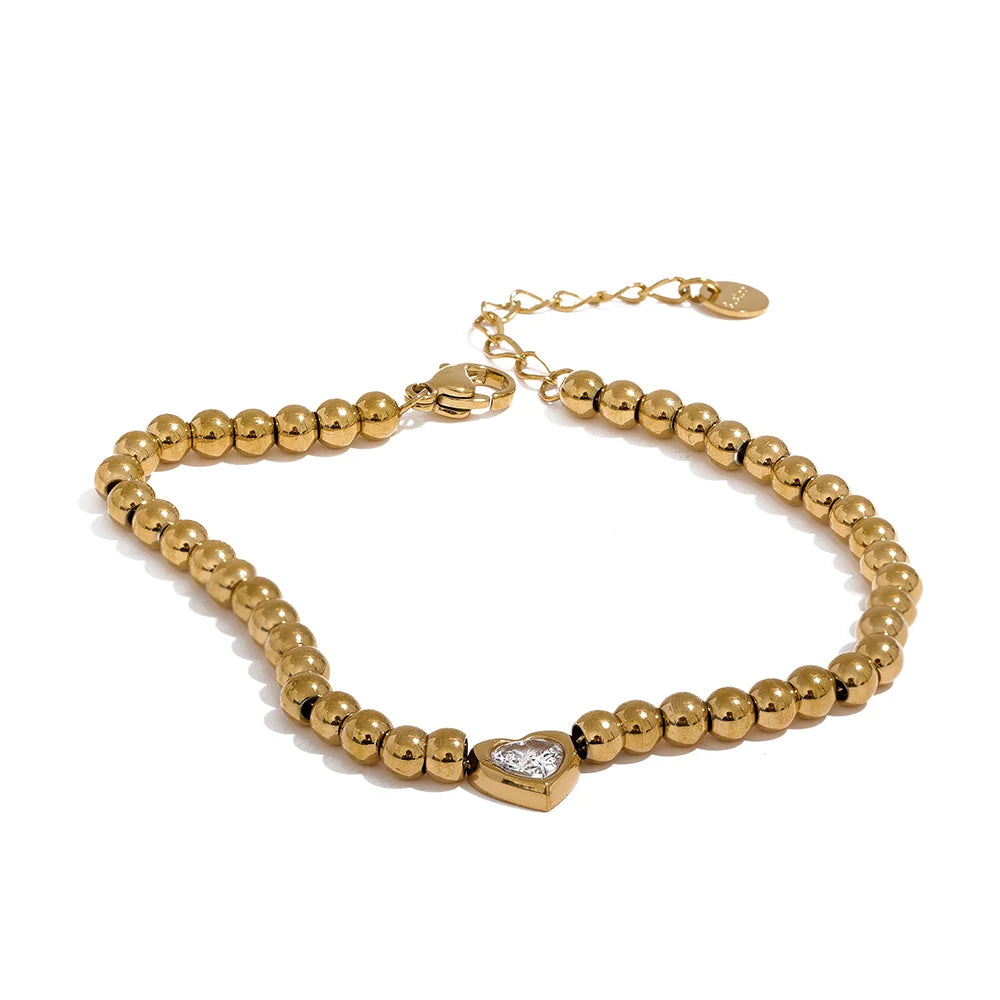 Leonora kuglearmbånd med hjerte, armbånd, tåler vand, rustfrit stål 316L med guld- eller sølvfarvet PVD-belægning, Lark & Reed, billede 8