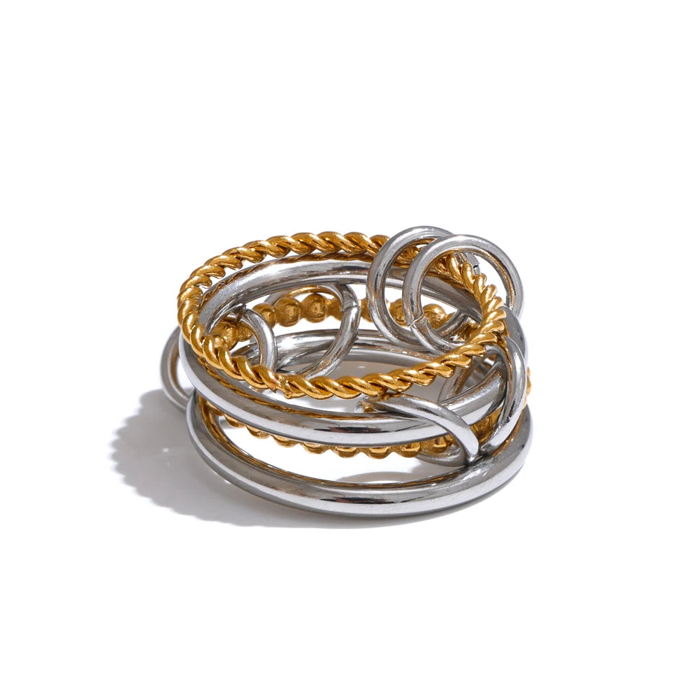 Malin Stacked Band Ring, waterproof ring in 316L stainless steel with a gold PVD finish by Lark & Reed, view 7