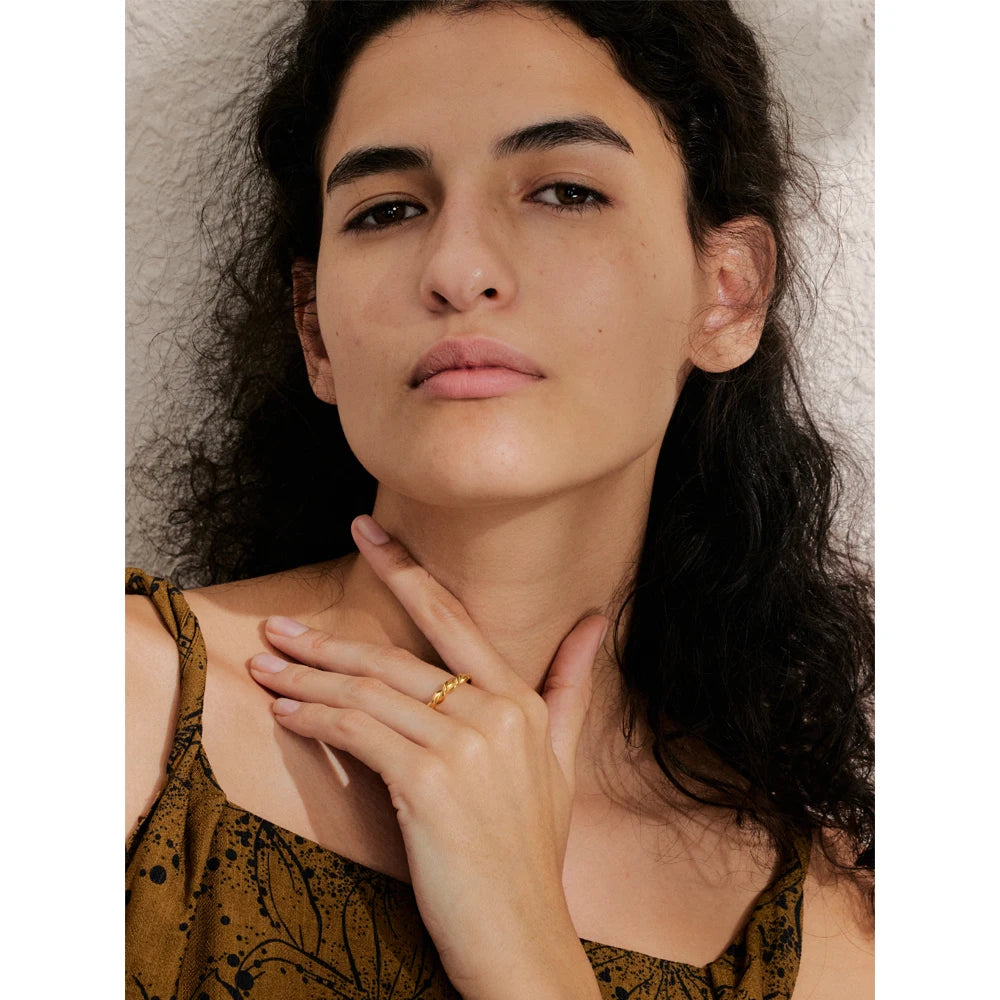 Vilja Two-Tone Twist Ring, waterproof ring in 316L stainless steel with a gold PVD finish by Lark & Reed, view 2