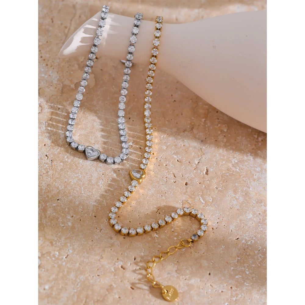 Pulsera tennis Juno con corazón, pulsera, resistente al agua, acero inoxidable 316L con acabado PVD dorado o plateado, Lark & Reed, vista 5