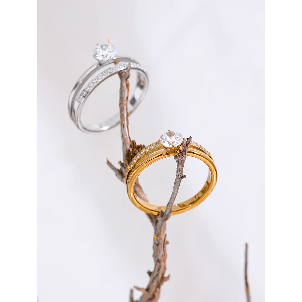 Elina ring med to rækker zirkonia, ring, tåler vand, rustfrit stål 316L med guld- eller sølvfarvet PVD-belægning, Lark & Reed, billede 4