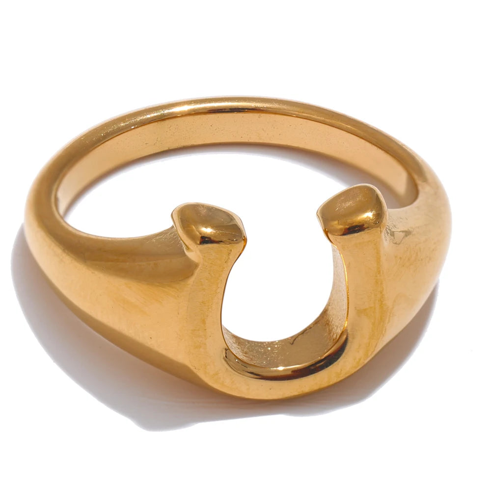 Odette Horseshoe Signet Ring, waterproof ring in 316L stainless steel with a gold PVD finish by Lark & Reed, view 7