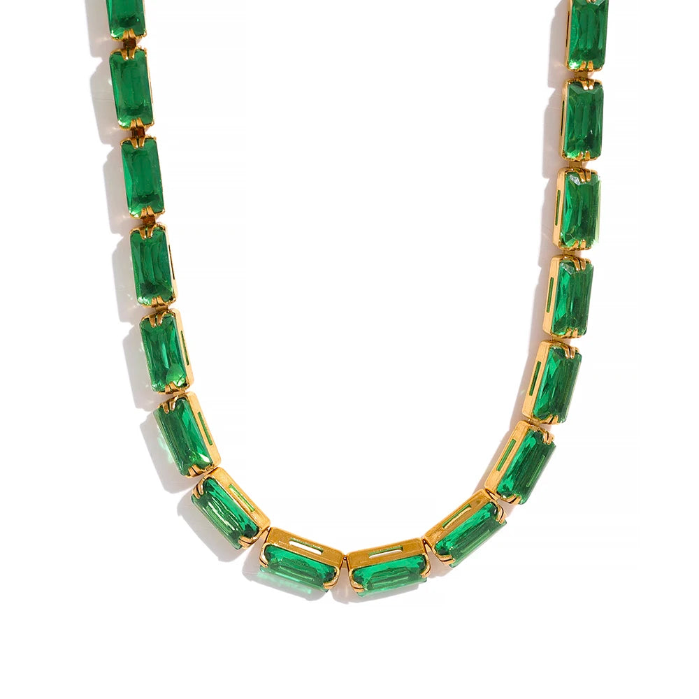 Collana Palma con zirconi baguette, collana, resistente all’acqua, acciaio inossidabile 316L con finitura PVD dorata, Lark & Reed, vista 10
