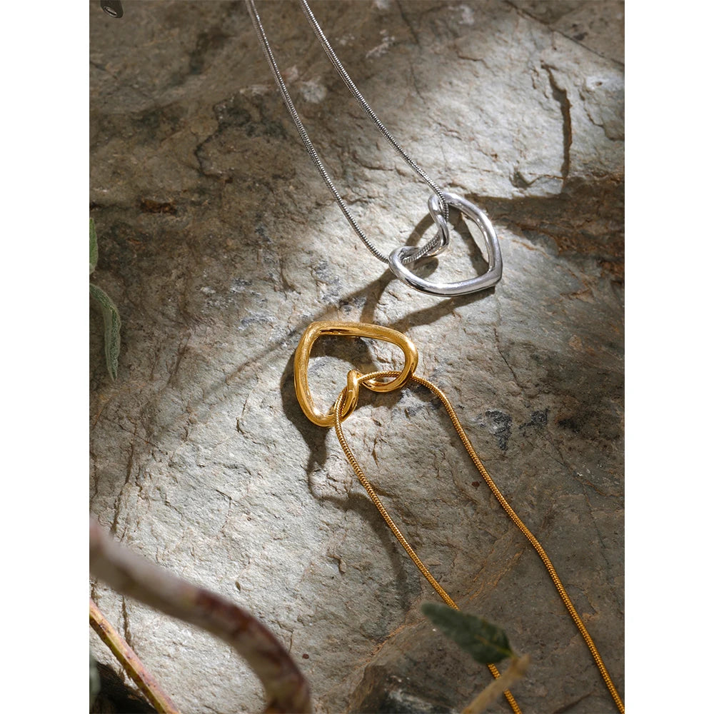 Kaja Open Heart Necklace, waterproof necklace in 316L stainless steel with a gold or silver-tone PVD finish by Lark & Reed, view 3