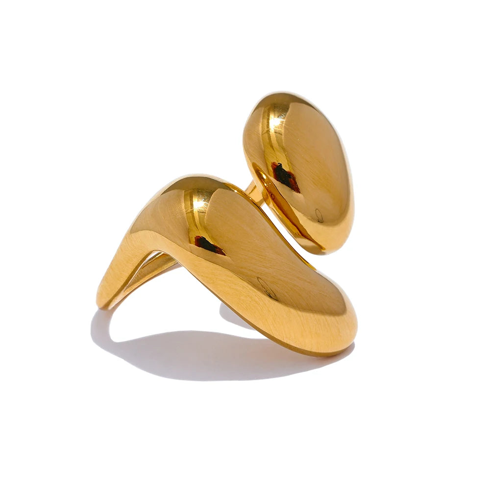 Anillo ajustable Oda dos hojas, anillo, resistente al agua, acero inoxidable 316L con acabado PVD dorado o plateado, Lark & Reed, vista 8
