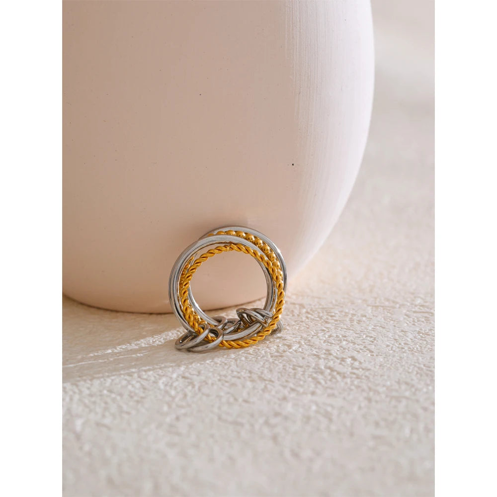 Malin Stacked Band Ring, waterproof ring in 316L stainless steel with a gold PVD finish by Lark & Reed, view 4