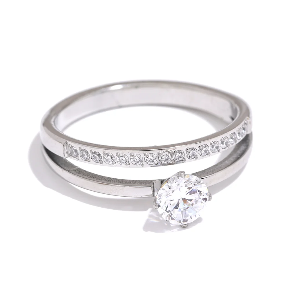 Elina ring med to rækker zirkonia, ring, tåler vand, rustfrit stål 316L med guld- eller sølvfarvet PVD-belægning, Lark & Reed, billede 7