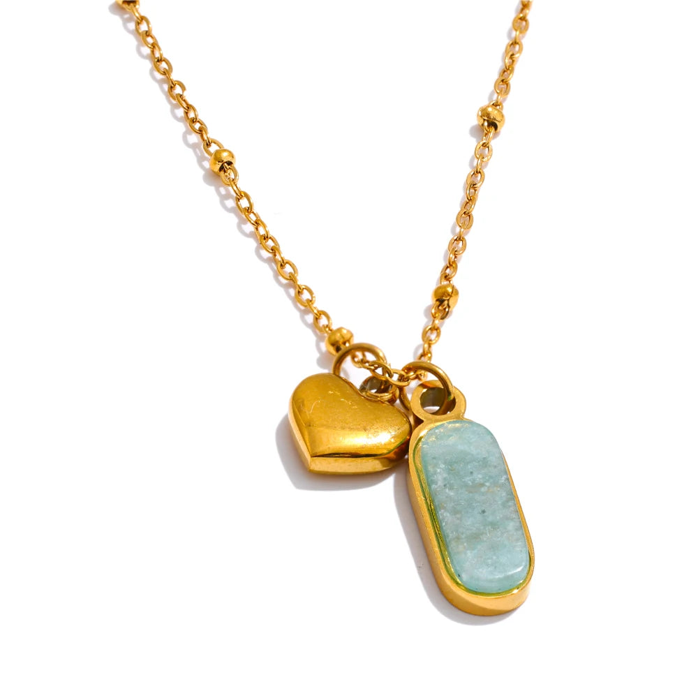 Colgante Amalie corazón y amazonita, collar, resistente al agua, acero inoxidable 316L con acabado PVD dorado o plateado, Lark & Reed, vista 7