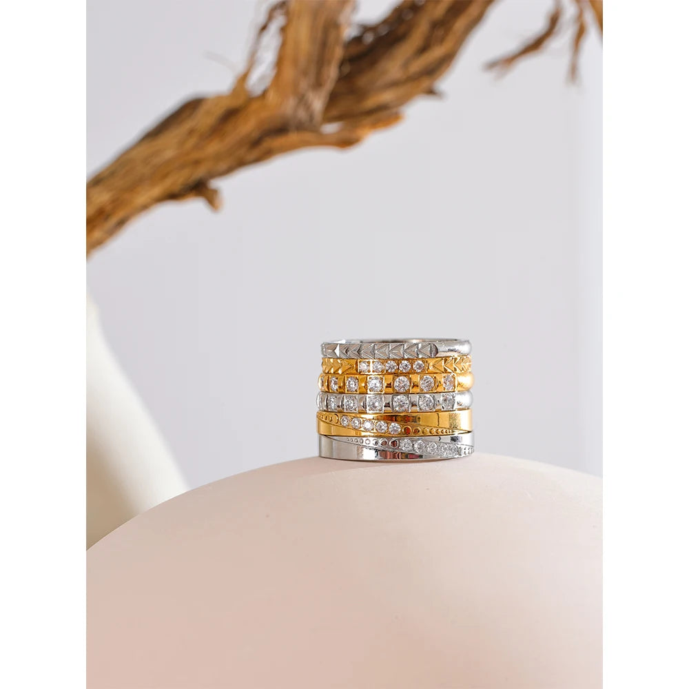 Alva Crystal Band, waterproof ring in 316L stainless steel with a gold or silver-tone PVD finish by Lark & Reed, view 5