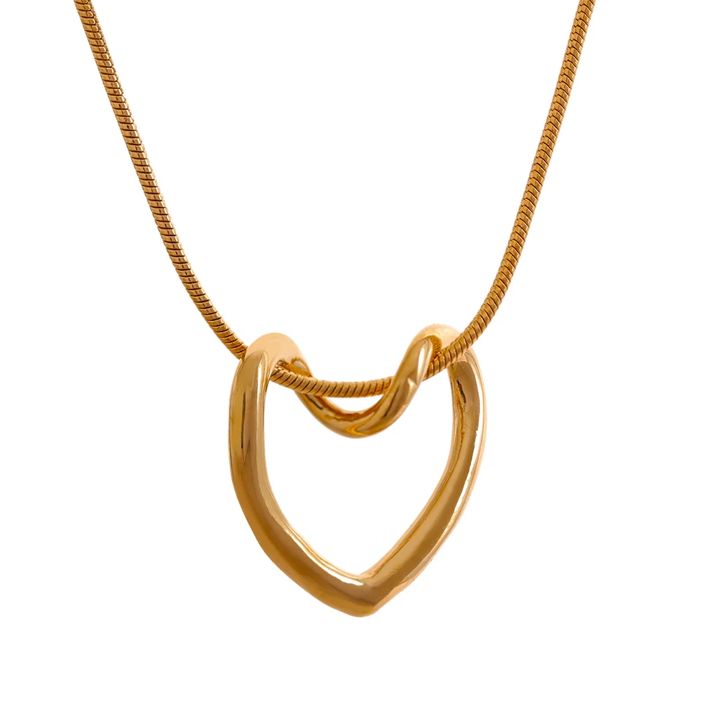 Kaja Open Heart Necklace, waterproof necklace in 316L stainless steel with a gold or silver-tone PVD finish by Lark & Reed, view 8