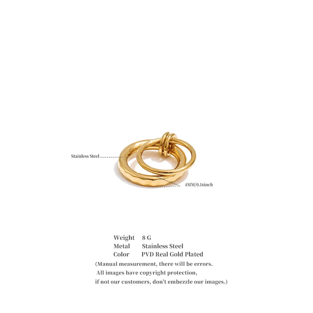 Kirsten Double Circle Ring, waterproof ring in 316L stainless steel with a gold or silver-tone PVD finish by Lark & Reed, view 6