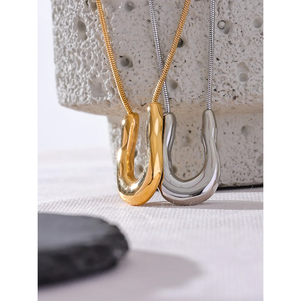 Hedda Sculpted U Pendant, waterproof necklace in 316L stainless steel with a gold or silver-tone PVD finish by Lark & Reed, view 5