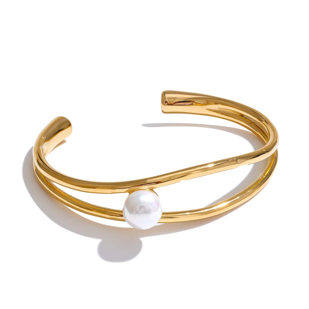 Coralie åben perlearmring, armbånd, tåler vand, rustfrit stål 316L med guld- eller sølvfarvet PVD-belægning, Lark & Reed, billede 8