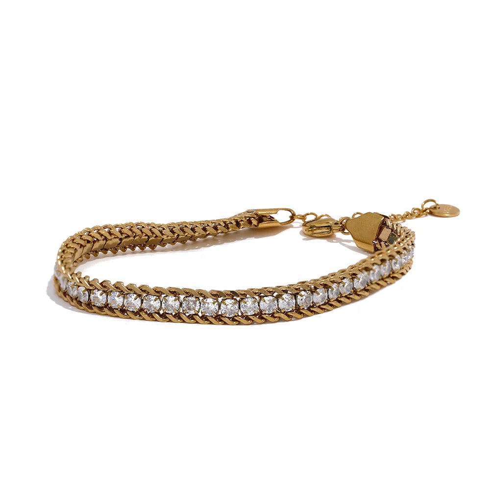 Bruges panserarmbånd med zirkonia, armbånd, tåler vand, rustfrit stål 316L med guld- eller sølvfarvet PVD-belægning, Lark & Reed, billede 8