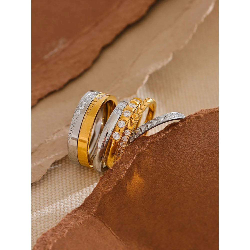 Alva Crystal Band, waterproof ring in 316L stainless steel with a gold or silver-tone PVD finish by Lark & Reed, view 3