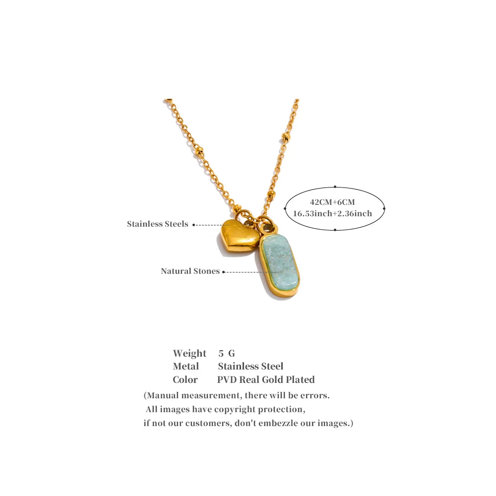Colgante Amalie corazón y amazonita, collar, resistente al agua, acero inoxidable 316L con acabado PVD dorado o plateado, Lark & Reed, vista 6
