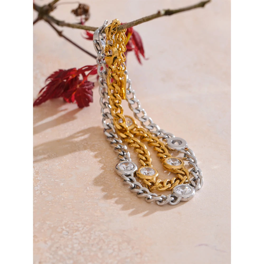 Amelia poleret panserarmbånd med zirkonia, armbånd, tåler vand, rustfrit stål 316L med guld- eller sølvfarvet PVD-belægning, Lark & Reed, billede 5