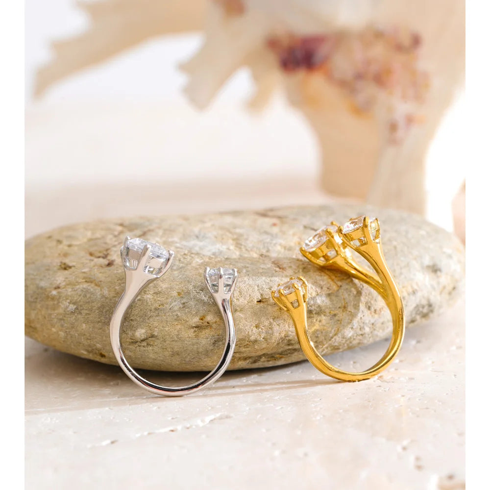 Anneli Crystal Open Ring, waterproof ring in 316L stainless steel with a gold or silver-tone PVD finish by Lark & Reed, view 5