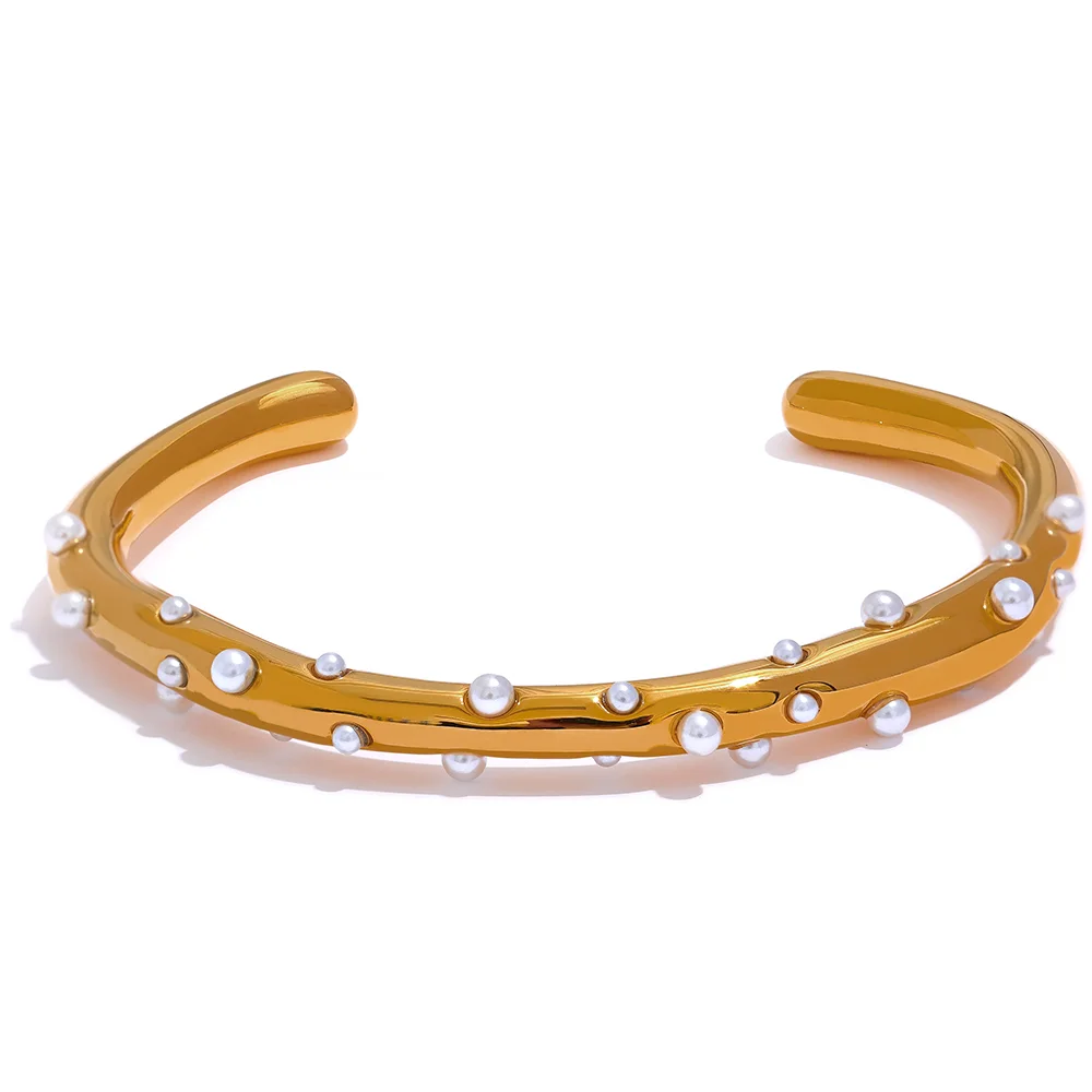 Valencia åben armring med små perler, armbånd, tåler vand, rustfrit stål 316L med guldfarvet PVD-belægning, Lark & Reed, billede 7