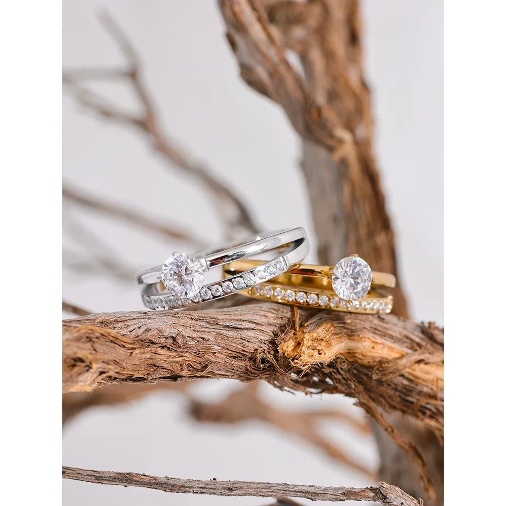 Elina ring med to rækker zirkonia, ring, tåler vand, rustfrit stål 316L med guld- eller sølvfarvet PVD-belægning, Lark & Reed, billede 5
