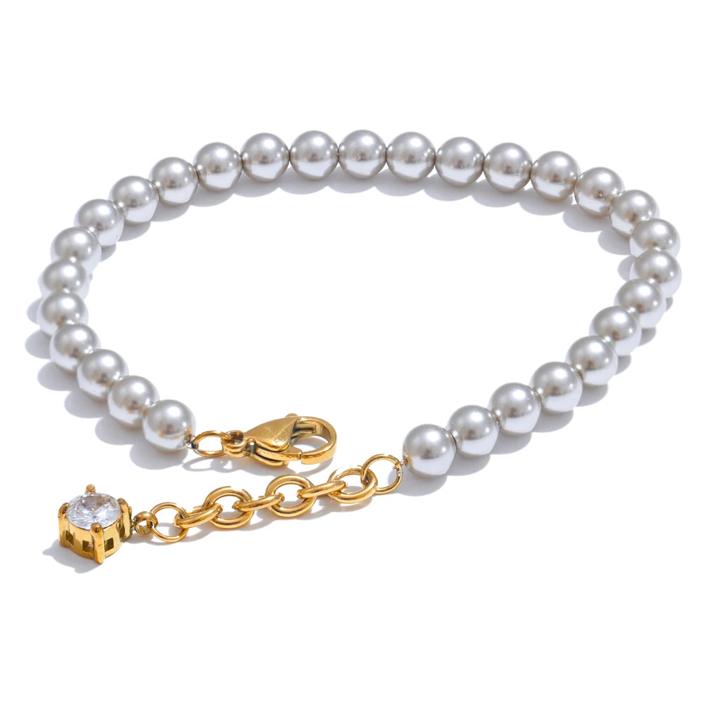 Gunilla klassisk perlearmbånd, armbånd, tåler vand, rustfrit stål 316L med guldfarvet PVD-belægning, Lark & Reed, billede 8