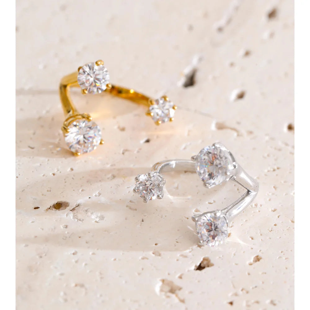 Anneli Crystal Open Ring, waterproof ring in 316L stainless steel with a gold or silver-tone PVD finish by Lark & Reed, view 2