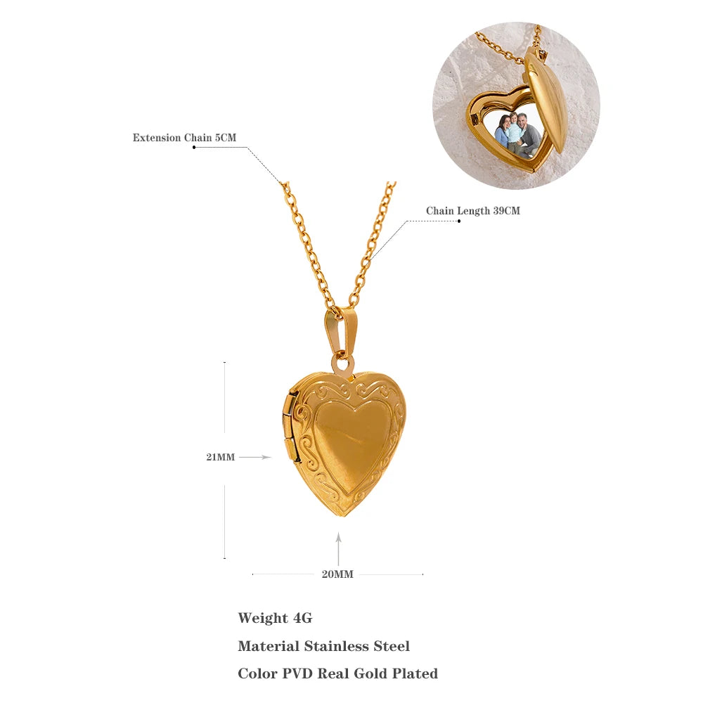 Isolde Heart Locket, waterproof necklace in 316L stainless steel with a gold or silver-tone PVD finish by Lark & Reed, view 6