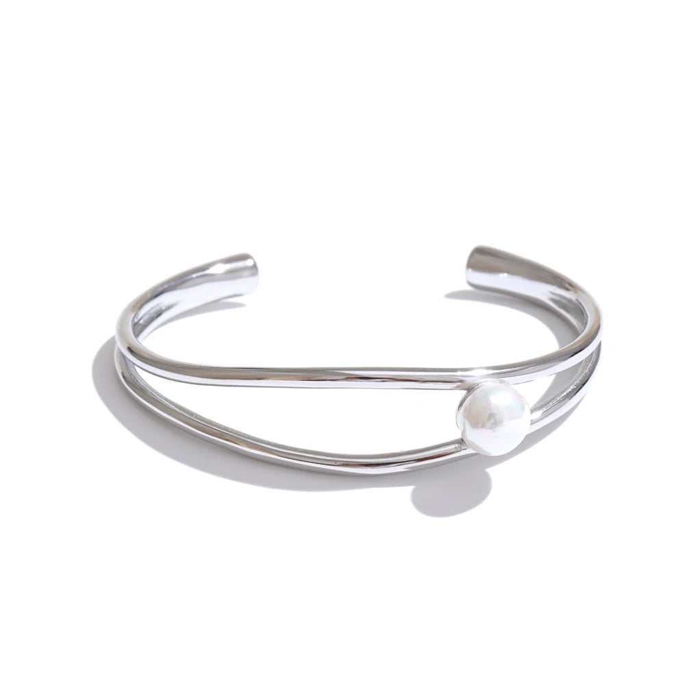 Coralie åben perlearmring, armbånd, tåler vand, rustfrit stål 316L med guld- eller sølvfarvet PVD-belægning, Lark & Reed, billede 7