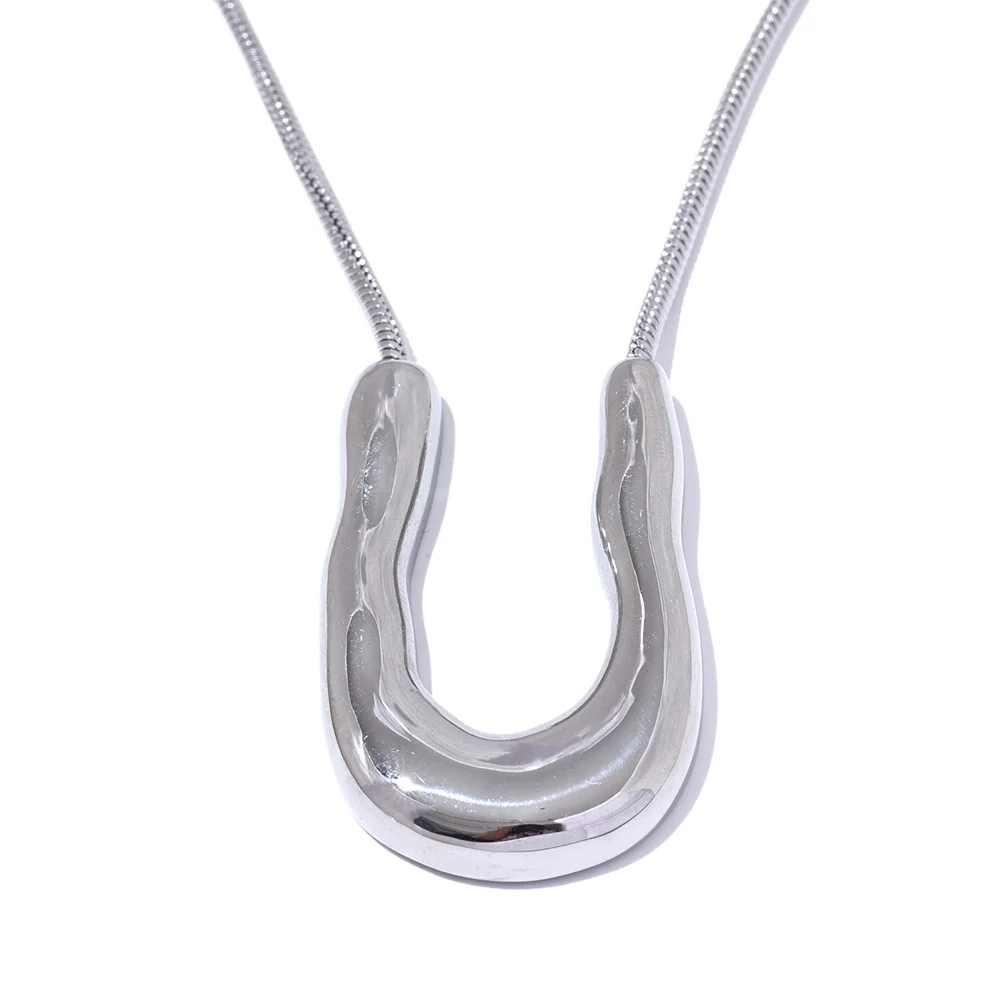 Hedda Sculpted U Pendant, waterproof necklace in 316L stainless steel with a gold or silver-tone PVD finish by Lark & Reed, view 7