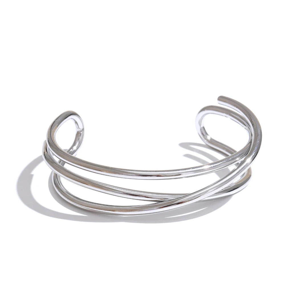 Malmo Gekreuzte Armspange, Armband, wasserfest, 316L-Edelstahl mit gold- oder silberfarbener PVD-Beschichtung, Lark & Reed, Ansicht 7