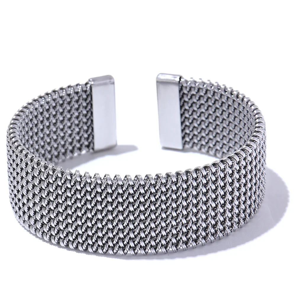 Brazalete abierto Haarlem malla, pulsera, resistente al agua, acero inoxidable 316L con acabado PVD dorado o plateado, Lark & Reed, vista 8