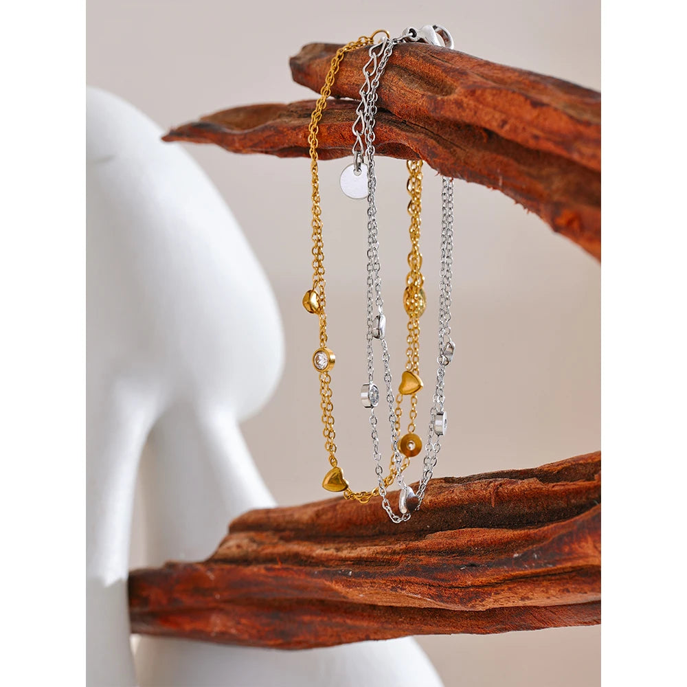 Bracciale Nelle doppio con cuori, bracciale, resistente all’acqua, acciaio inossidabile 316L con finitura PVD dorata o argentata, Lark & Reed, vista 4