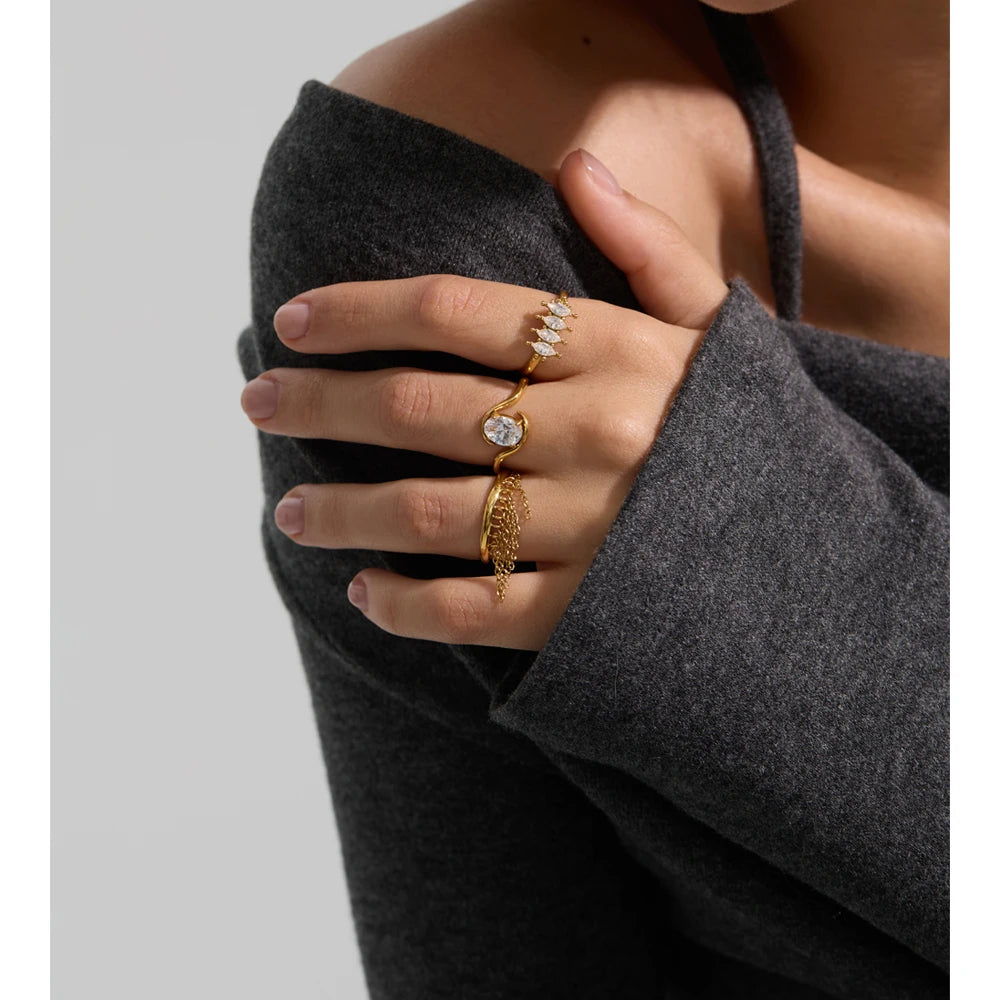 Inez Marquise Crystal Ring, waterproof ring in 316L stainless steel with a gold or silver-tone PVD finish by Lark & Reed, view 3