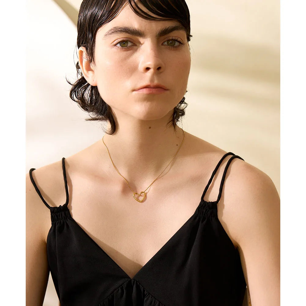 Kaja Open Heart Necklace, waterproof necklace in 316L stainless steel with a gold or silver-tone PVD finish by Lark & Reed, view 2