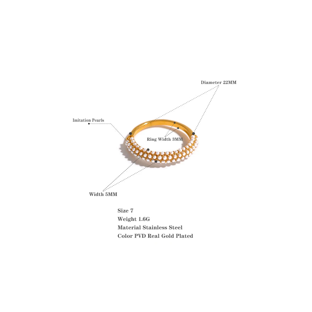 Philippa Pearl Halo Ring, waterproof ring in 316L stainless steel with a gold PVD finish by Lark & Reed, view 5
