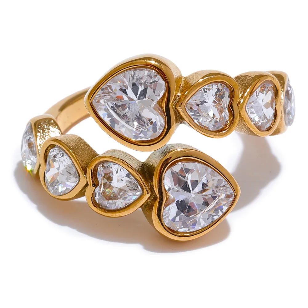 Vibeke Crystal Heart Ring, waterproof ring in 316L stainless steel with a gold PVD finish by Lark & Reed, view 8