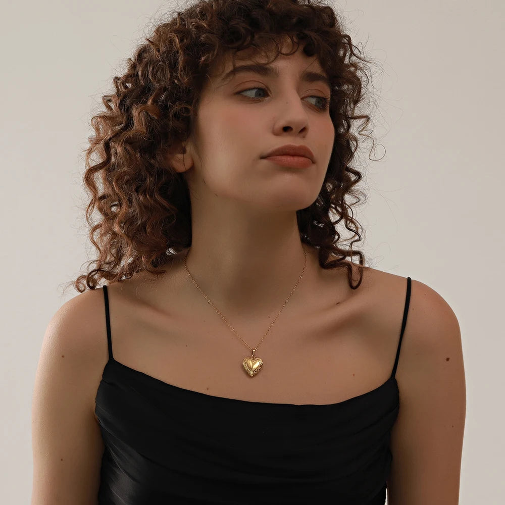 Isolde Heart Locket, waterproof necklace in 316L stainless steel with a gold or silver-tone PVD finish by Lark & Reed, view 2
