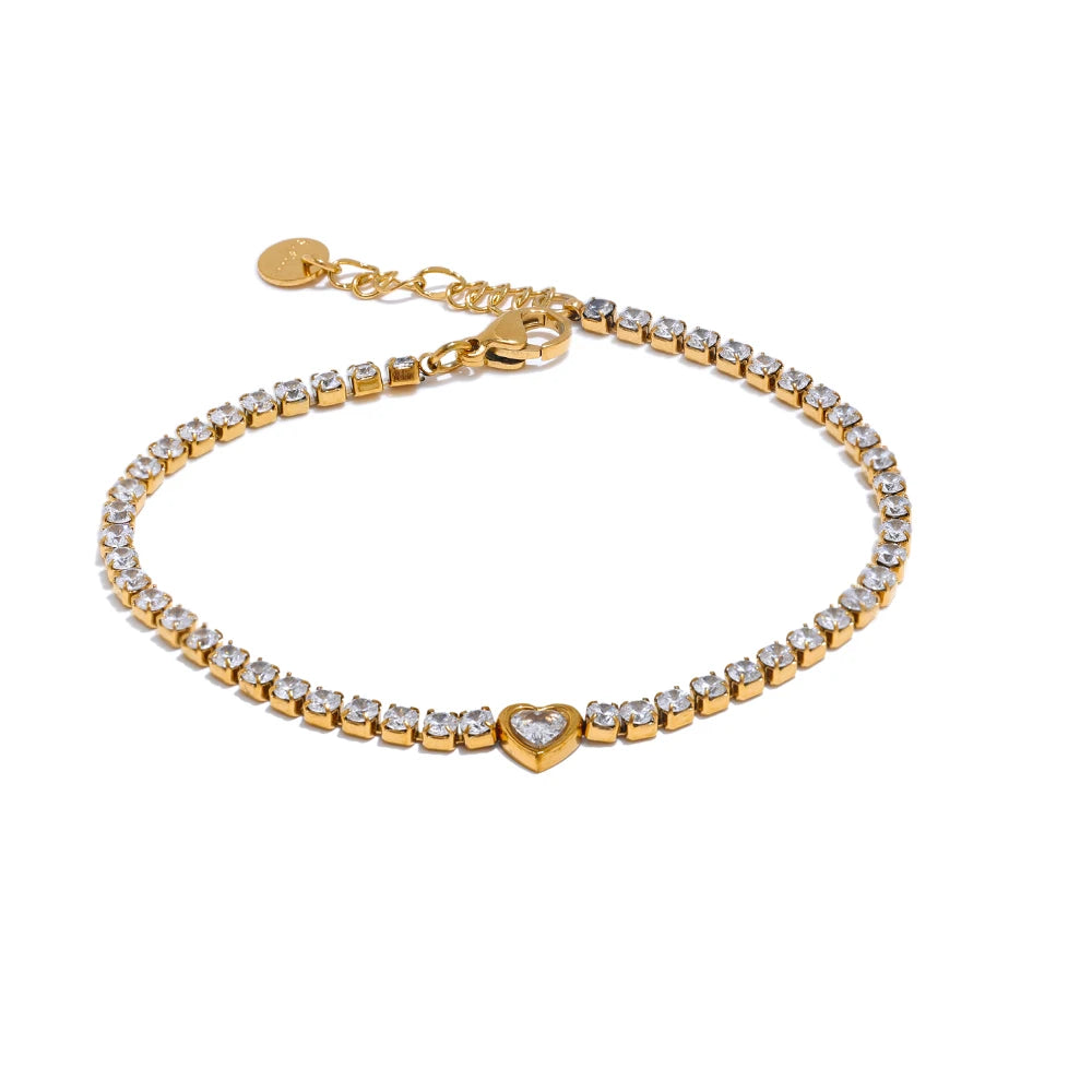Pulsera tennis Juno con corazón, pulsera, resistente al agua, acero inoxidable 316L con acabado PVD dorado o plateado, Lark & Reed, vista 8