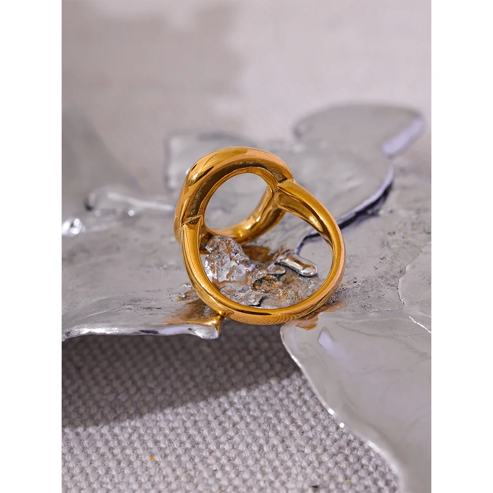 Ophelia Open Oval Ring, waterproof ring in 316L stainless steel with a gold PVD finish by Lark & Reed, view 6