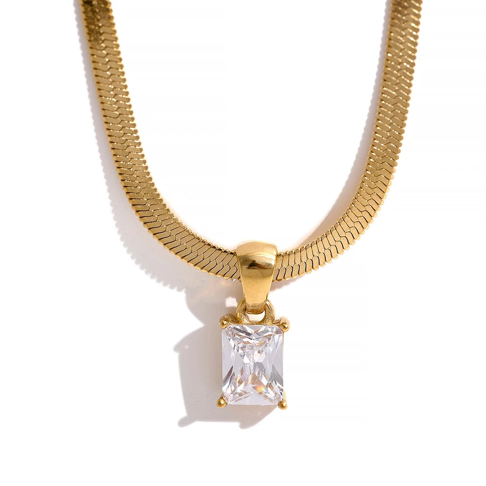 Ottoline Baguette Pendant, waterproof necklace in 316L stainless steel with a gold PVD finish by Lark & Reed, view 8