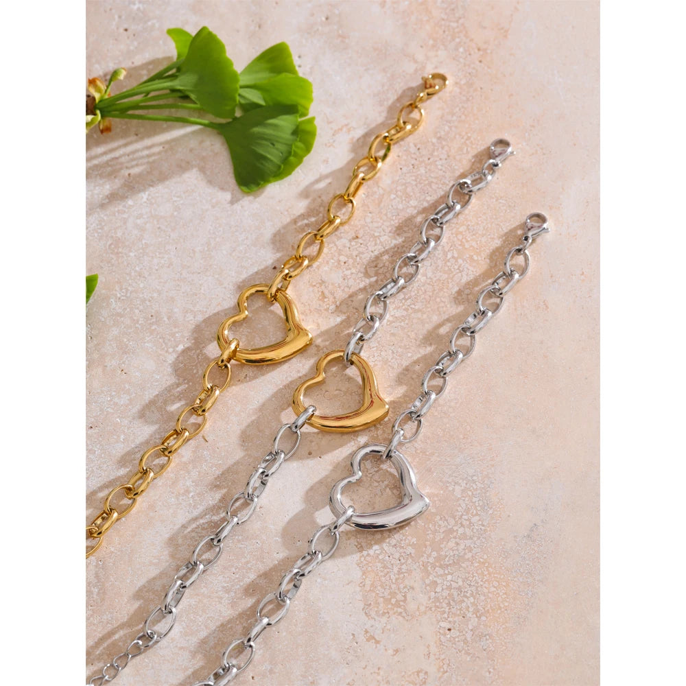 Leiden armbånd med åbent hjerte, armbånd, tåler vand, rustfrit stål 316L med guld- eller sølvfarvet PVD-belægning, Lark & Reed, billede 2