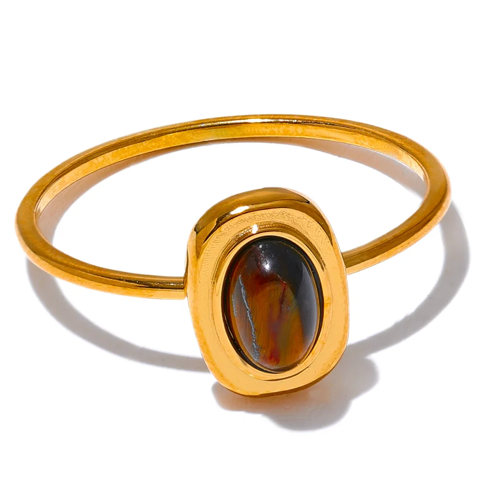 Tuva Tiger Eye Ring, waterproof ring in 316L stainless steel with a gold PVD finish by Lark & Reed, view 7