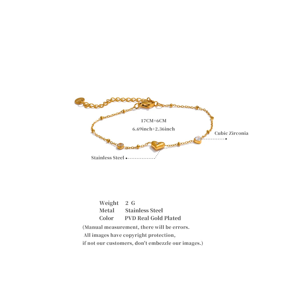 Anouska armbånd med små zirkoniahjerter, armbånd, tåler vand, rustfrit stål 316L med guld- eller sølvfarvet PVD-belægning, Lark & Reed, billede 6