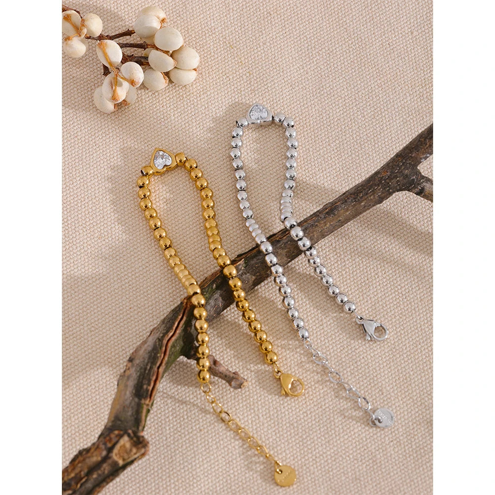 Leonora kuglearmbånd med hjerte, armbånd, tåler vand, rustfrit stål 316L med guld- eller sølvfarvet PVD-belægning, Lark & Reed, billede 6